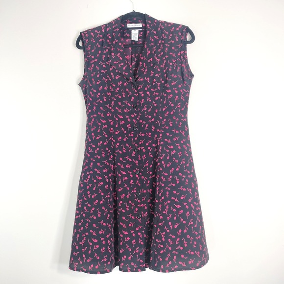 Rena Rowan Dresses & Skirts - Rena Rowan Y2K 90s Black Pink Floral Dress; Sleeveless Button Down Midi